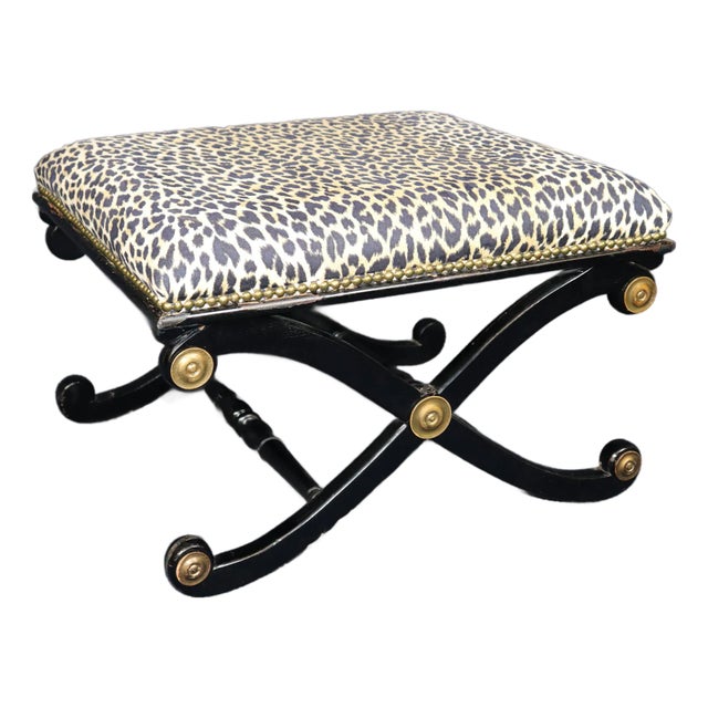 1970's Directoire Style Ebonized X Bench With Cheetah Print For Sale