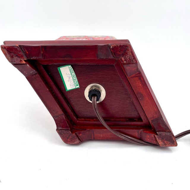 Vintage Chinoiserie Red Ceramic Diamond Shaped Lamp For Sale - Image 9 of 11