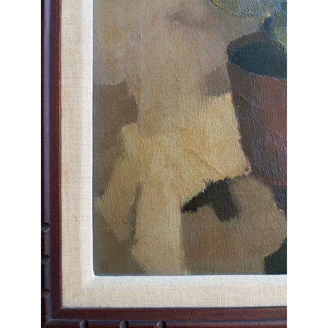 Vintage Oil Painting of Geraniums in Pots For Sale - Image 4 of 10