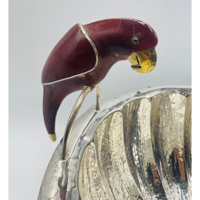 1980s Emilia Castillo Sculptural Parrot Center Bowl in Jasper & Silver-Plate, Mexico For Sale - Image 11 of 18