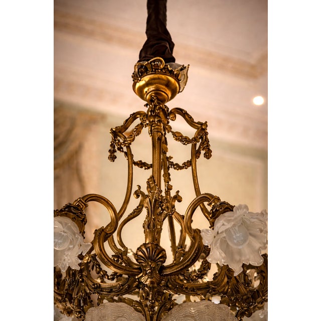 Bronze 19th C French Louis XVI Gilt Bronze Milk Glass Chandelier For Sale - Image 8 of 16