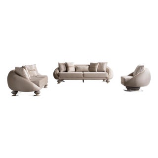 Elysium Neutral 3-Piece Sofa Set by Casa Milano - Curved Modern Luxury With Gold Details For Sale