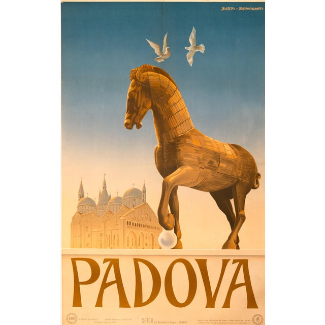 Art Deco Padova by Barbi-Benvignati 1949 Rare Italian Enit Poster Wooden Trojan Horse For Sale - Image 3 of 3