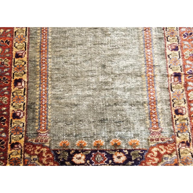 Vintage Turkish Hereke Prayer Rug, Green and Brick Red, Early 1900s, 2' x 3' For Sale - Image 4 of 16