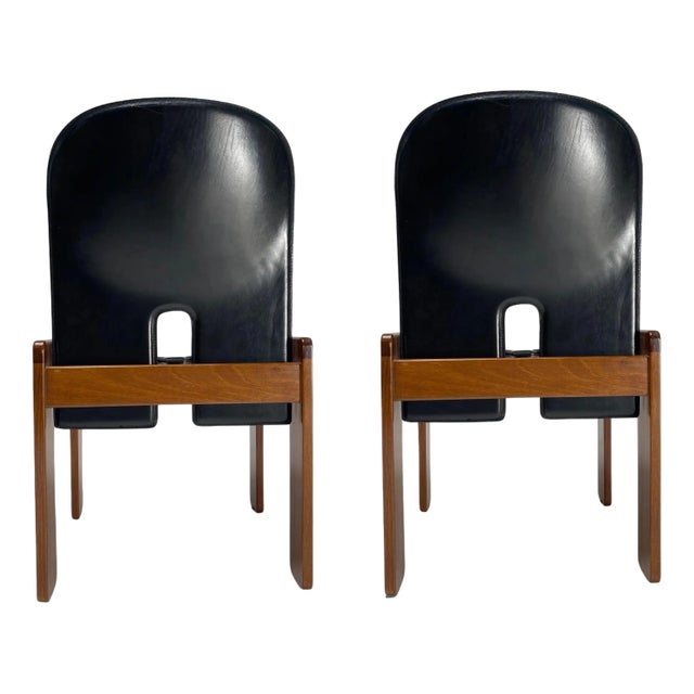 Set of Black Leather Model 121 Chairs attributed to Tobia Scarpa for Cassina, Italy, 1967 For Sale