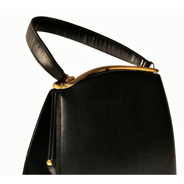 Black 1960’s Dorian Textured Black Leather Kelly Bag For Sale - Image 8 of 10