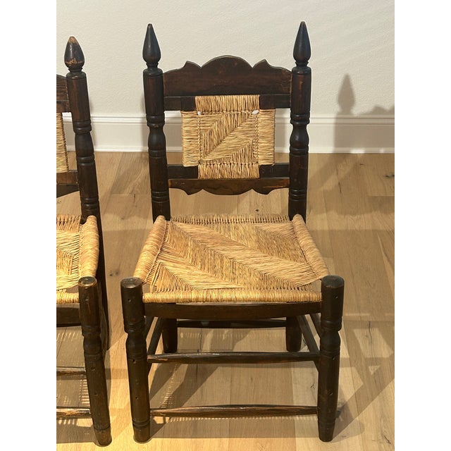 4 Vintage Mexican Wood & Woven Rush Seat Chairs For Sale - Image 10 of 10