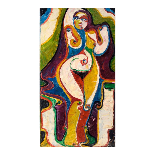 "Liberty" Heavy Impasto Expressionist Nude Portrait of a Lady Standing by Harald Dry Schmidt For Sale