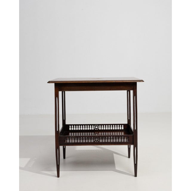 19th Century United Kingdom Rich Walnut Brown Caned-Shelf Walnut Side Table For Sale - Image 4 of 10