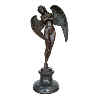 Early 20th Century Pierre Collinet Art Deco Bronze Sculpture – "Winged Nude Allegorical Angel" For Sale