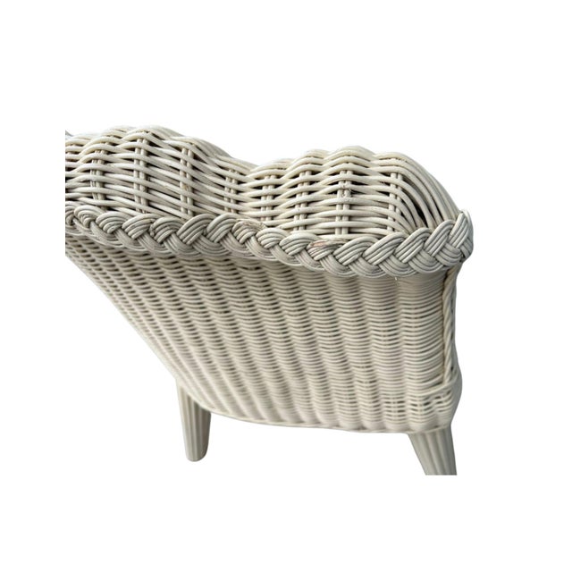 Coastal Scalloped, Barrel Back, Wicker Chair With Seat Cushion For Sale In Los Angeles - Image 6 of 6