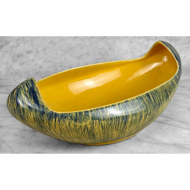 Mid-Century Modern Mid-Century Polish Pottery Yellow & Blue Gondola Centerpiece Bowl For Sale - Image 3 of 6