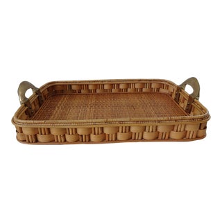 Ralph Lauren Reed Tray With Brass Handles For Sale