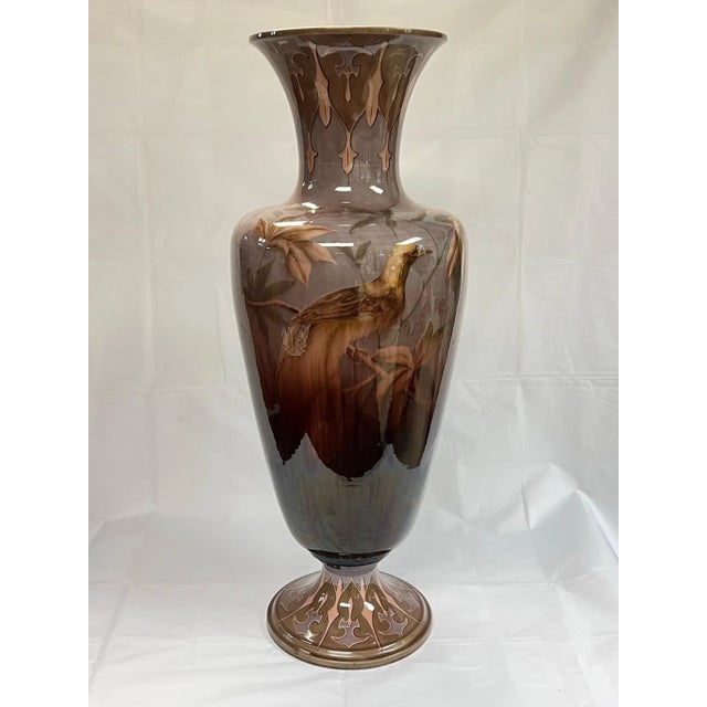 Art Nouveau Monumental Austrian Glazed Faience Bird motif Vase by Gerbing &amp; Stephan For Sale - Image 3 of 12