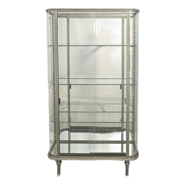 Brushed Steel Mirrored French Display Case / Vitrine, Circa 1920 For Sale