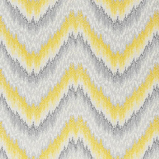 Sample - Schumacher Petit Feu Stripes Wallpaper in Cadmium Yellow & Grey For Sale
