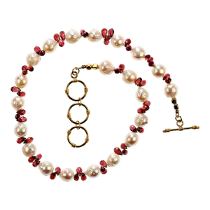 Creamy Pearls & Garnet Briolette Choker Necklace January Birthstone