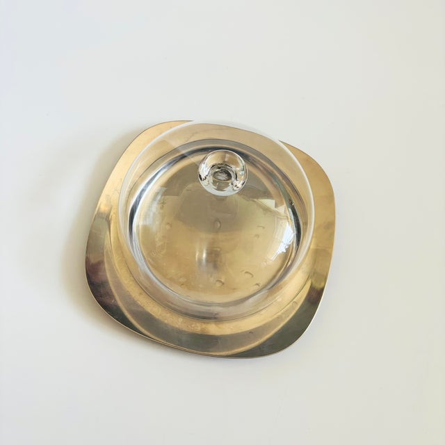 Mid-Century Modern Mid Century Glass Cloche on Stainless Steel Tray by WMF Cromargan, Germany For Sale - Image 3 of 11