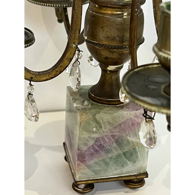 Antique French Brass Amethyst Grandiole Candle Holders a Pair For Sale - Image 9 of 12
