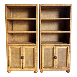 Boho Chic Wicker Wrapped Etageres - a Pair For Sale