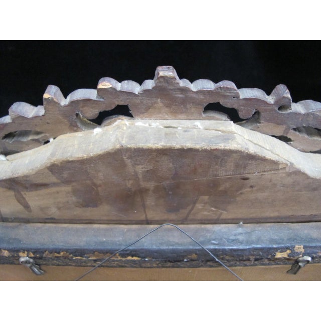 Wood Antique Chinese Carved Lotus Flower Gilt Wood Wall Hanging Mirror For Sale - Image 7 of 13