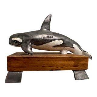 1980s, Painted Killer Whale Sculpture, Artist Signed For Sale