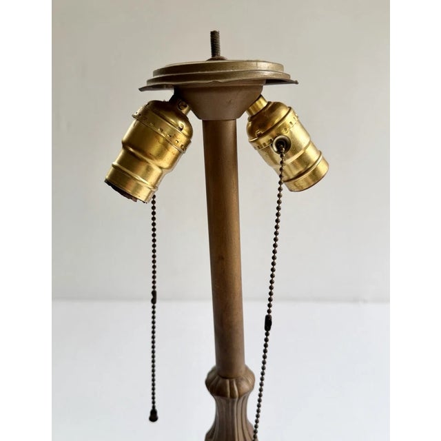 Gold Antique Art Nouveau 8 Panel Slag Glass Lamp With Desert Scene Palm Trees, for Repair For Sale - Image 8 of 18