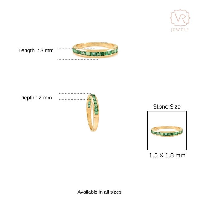 14k Yellow Gold Channel Set Square Emerald Band Ring Size 6 Gifts for the Hostess For Sale - Image 10 of 14