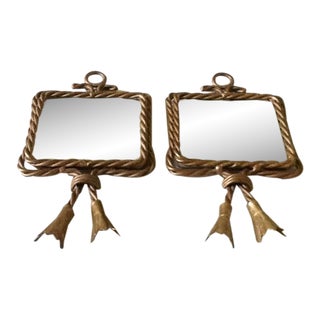 Vintage Small Gold Rope Square Beveled Mirrors With Tassels For Sale