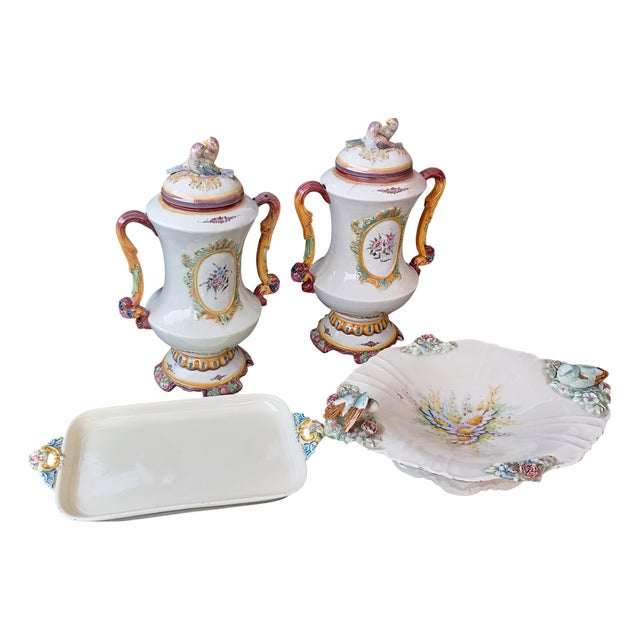 Vintage Vases with Tray and Centerpiece, 1920, Set of 4 For Sale