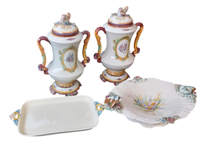 Vintage Vases with Tray and Centerpiece, 1920, Set of 4