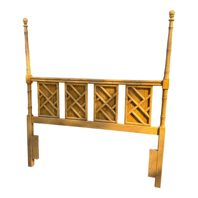 Mid 20th Century Chinese Chippendale Faux Bamboo Queen Headboard For Sale