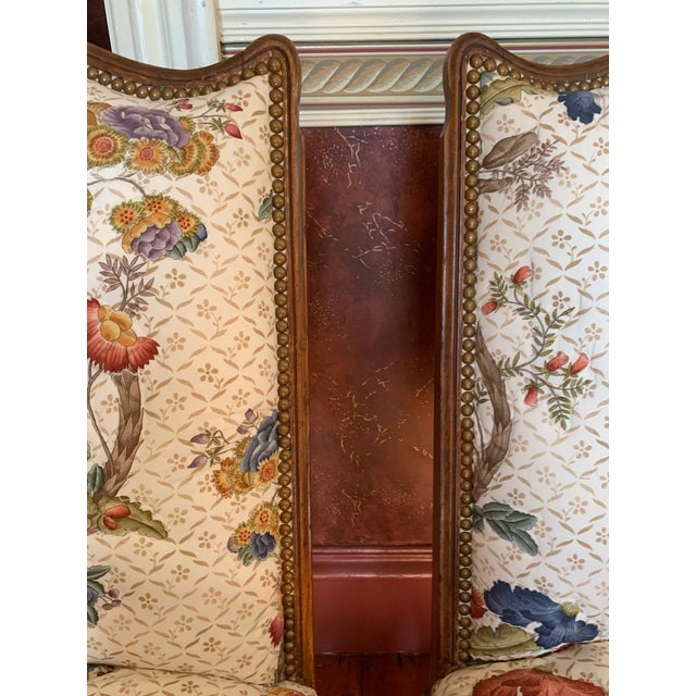 Chocolate Antique Designer Fabric Upholstered Side Chairs - a Pair For Sale - Image 8 of 12