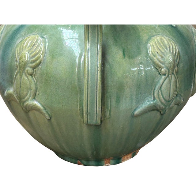 Celadon Orient Celadon Green Motif Amphora Body Ceramic Vase Jar For Sale - Image 8 of 12