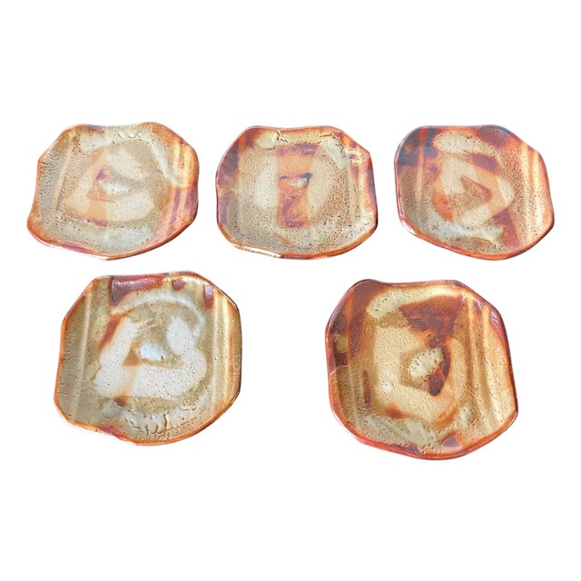 Set of Five Yohen-Kin Shino Ceramic Plates by Suzuki Tomio For Sale