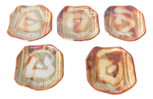 Set of Five Yohen-Kin Shino Ceramic Plates by Suzuki Tomio