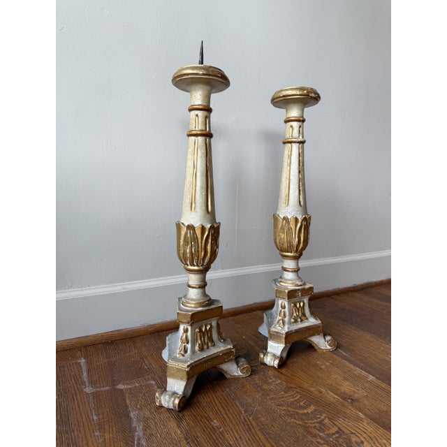 Baroque Pair of Antique Baroque Candlesticks For Sale - Image 3 of 6