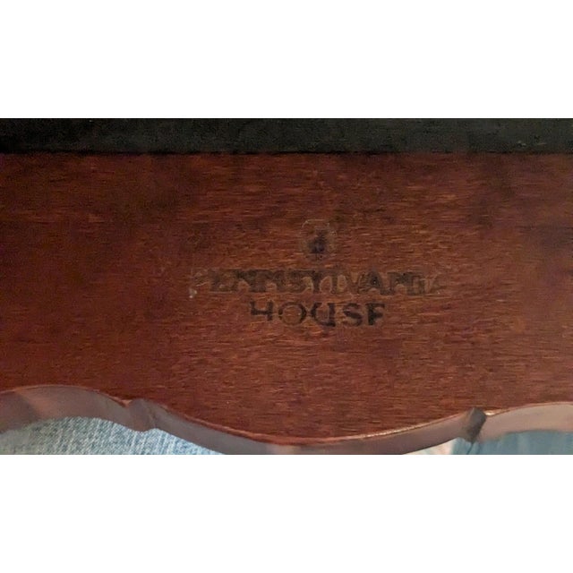 Queen Anne Late 20th Century Pennsylvania House Queen Anne Upholstered Cherry Wood Stool - Tan & Gold For Sale - Image 3 of 8