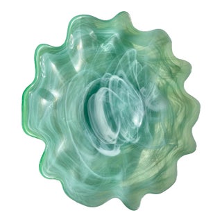 Vintage Turquoise Coastal Style Art Glass Bowl For Sale
