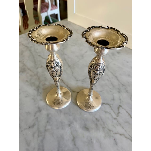 Art Nouveau Sterling Candle Holders Pair For Sale - Image 12 of 14