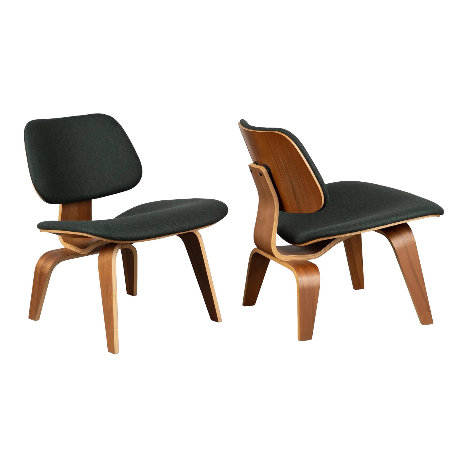 Eames Herman Miller Lcw Lounge Chairs in Forest Green British Wool