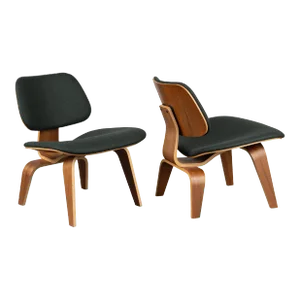 Eames Herman Miller Lcw Lounge Chairs in Forest Green British Wool & Walnut- a Pair