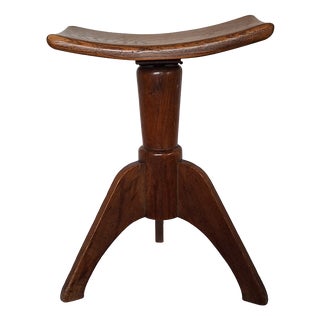 Antique Art Nouveau Height-Adjustable Stool in Oak, 1910s For Sale