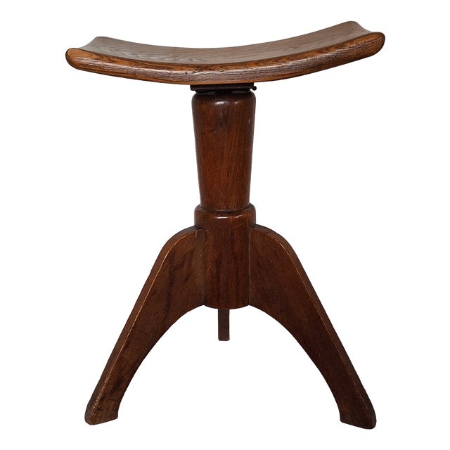 Antique Art Nouveau Height-Adjustable Stool in Oak, 1910s For Sale