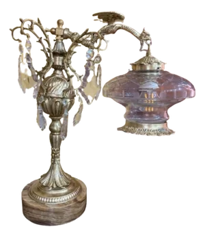 Bronze Table Lamp with Dragon Arm and Cut Glass Shade, 1940s