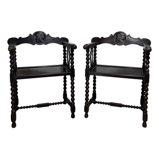 Pair of Spanish Barley Twist Armchairs, Baroque Revival, Early 20th Century For Sale