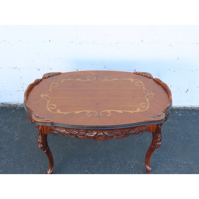 French Hand Carved Inlay Coffee Table 6922 For Sale - Image 15 of 17
