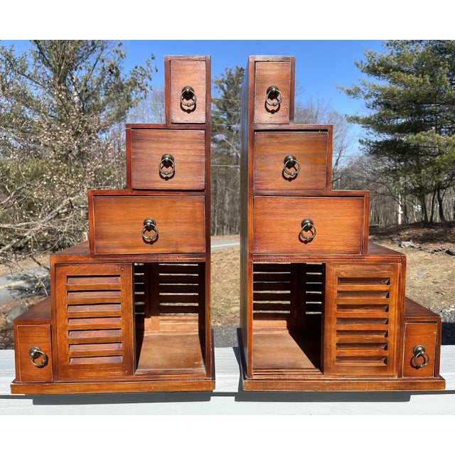 Mid 20th Century Pair of Vintage 20th C. Dovetailed Tansu Step Wooden Shelves Asian Art For Sale - Image 5 of 18
