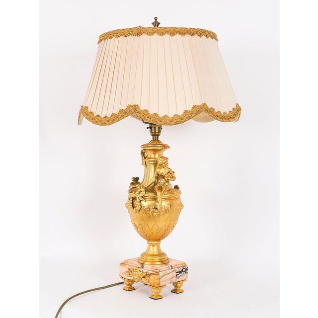 Stone Antique Neoclassical Ormolu and Pink Marble Table Lamps, 20th Century, Set of 2 For Sale - Image 7 of 18