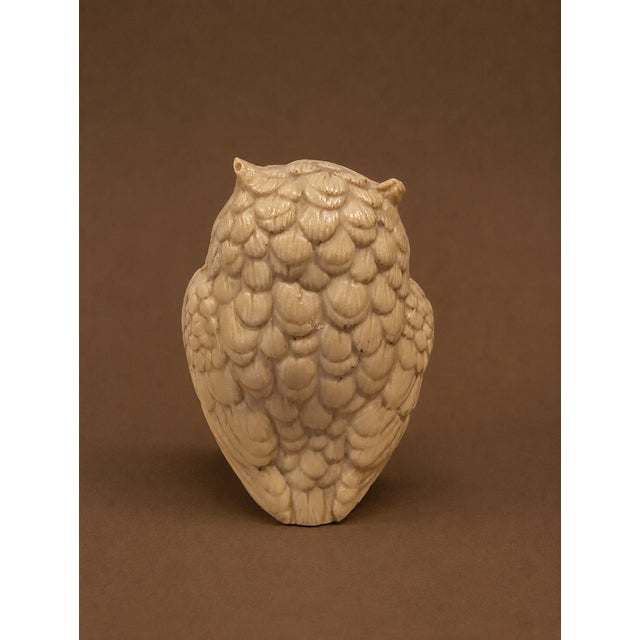 Minimalism Vintage Faux Ivory Resin Owl Figurine, 3.5" Woodland Decorative Owl Statue For Sale - Image 3 of 5
